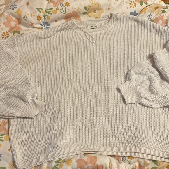 Gentle fawn white puff sleeve coquette slouchy sweater size L - Picture 2 of 6